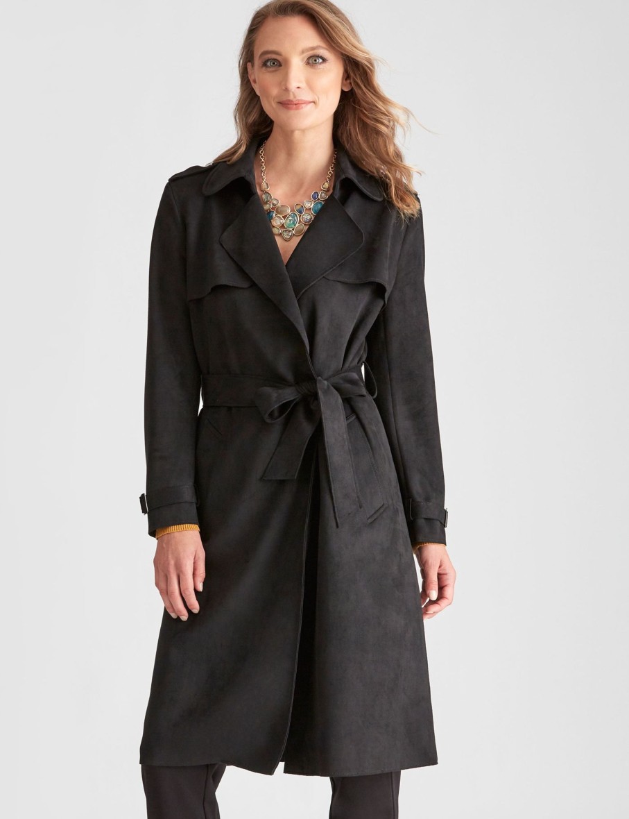 Outerwear LizJordan | Liz Jordan Tie Waist Suedette Trench Coat