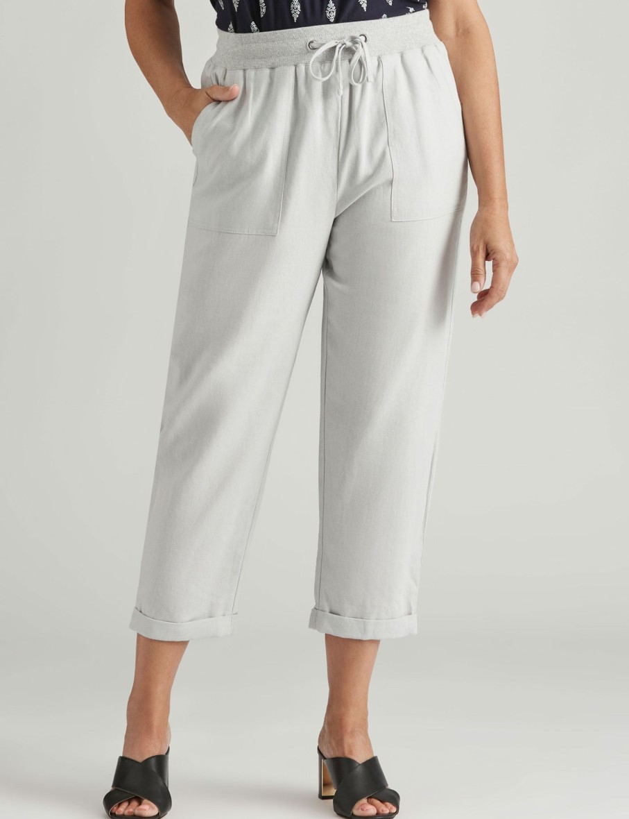 Bottoms Millers | Miller 7/8 Length Rib Waist And Cuff Hem Linen Blend Pants