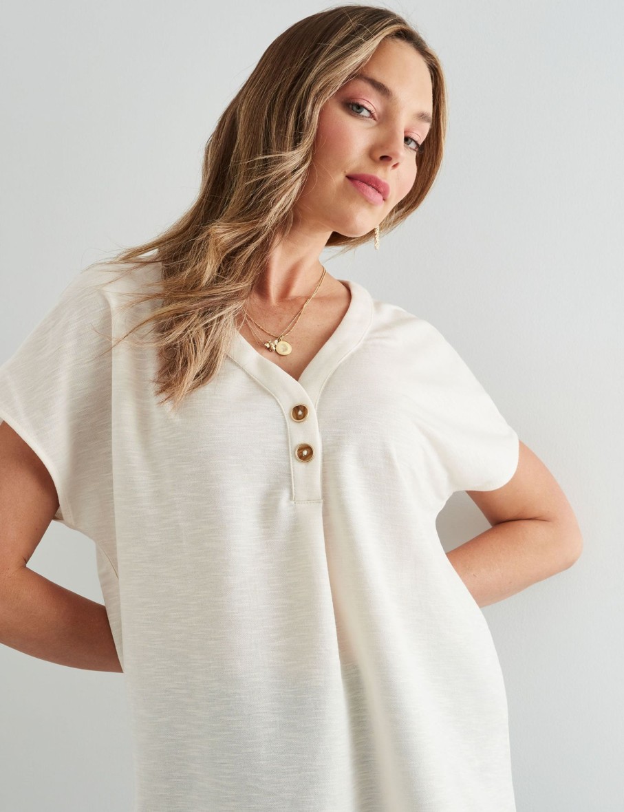 Tops Rockmans | Rockmans Extended Sleeve Knitwear Button Detail Top