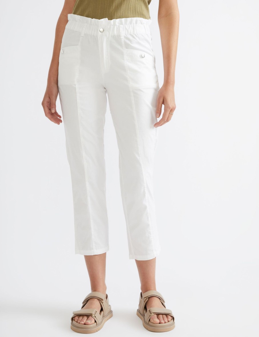 Bottoms Katies | Katies Ankle Paper Bag Waist Cotton Blend Pants