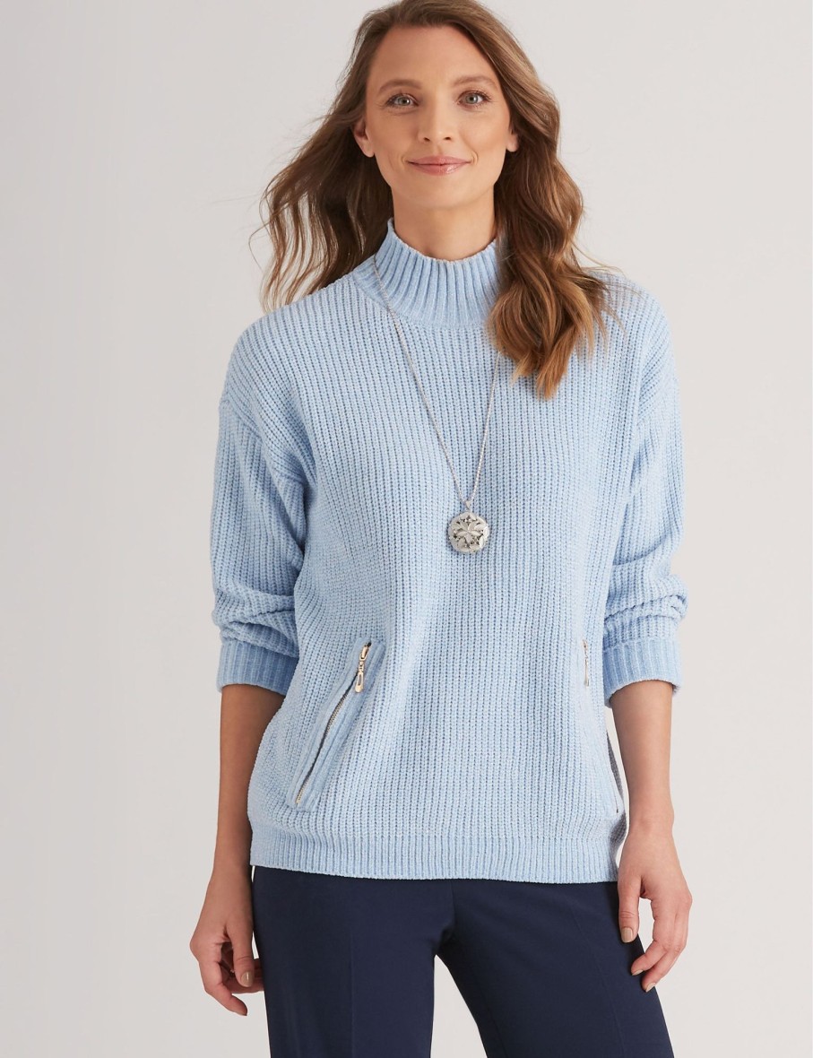 Knitwear NoniB | Noni B Chenille Lurex Zip Knitwear Jumper