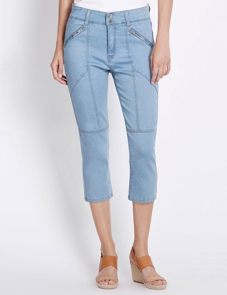 Bottoms Rockmans | Crop Panelled Denim