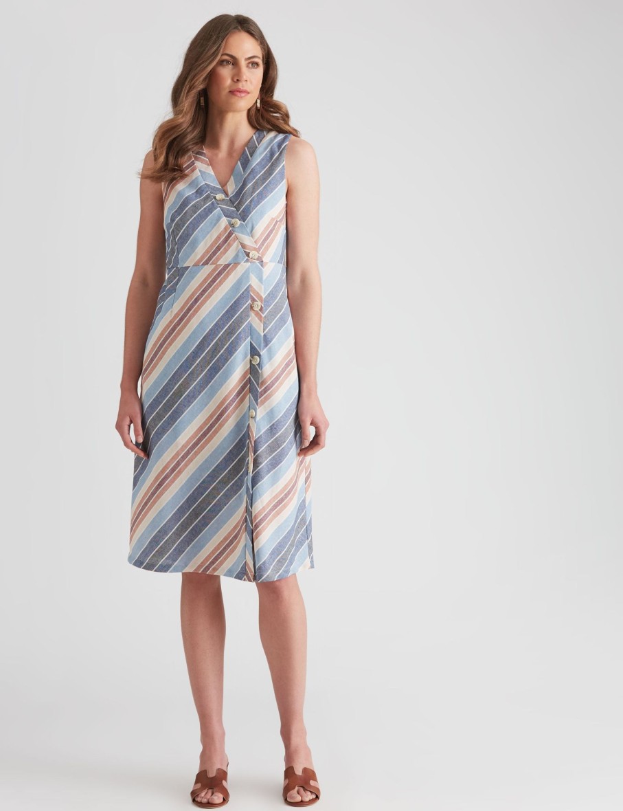 Dresses WLane | W.Lane Linen Stripe Wrap Dress