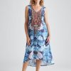 Dresses Millers | Millers Sleeveless Wow Blue Floral High Low Dress