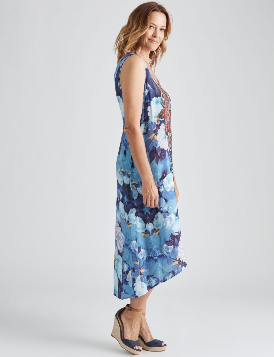 Dresses Millers | Millers Sleeveless Wow Blue Floral High Low Dress