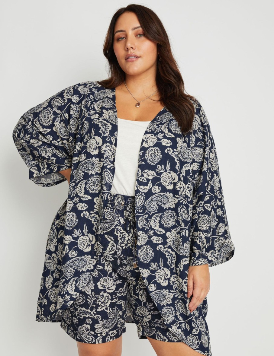 Outerwear Beme | Beme Linen Blend Pintuck Kimono