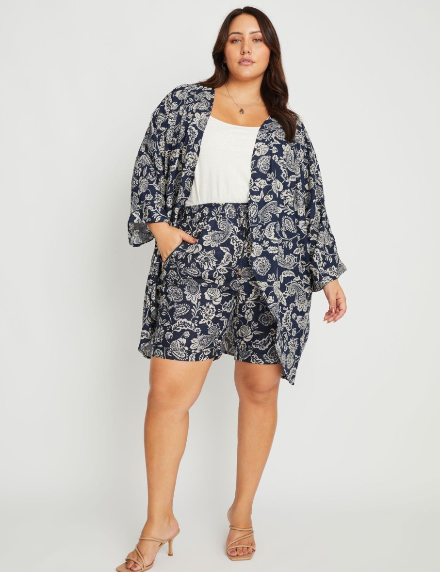 Outerwear Beme | Beme Linen Blend Pintuck Kimono