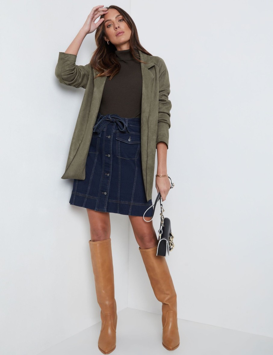 Outerwear Katies | Katies Lapel Collar Belted Suedette Jacket