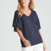 Tops Rockmans | Rockmans Flare Sleeve Button Detail Linen Top