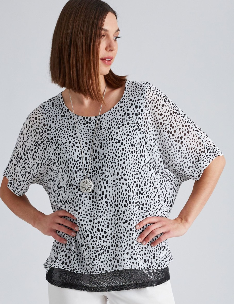 Tops NoniB | Noni B Sequin Hem Print Top