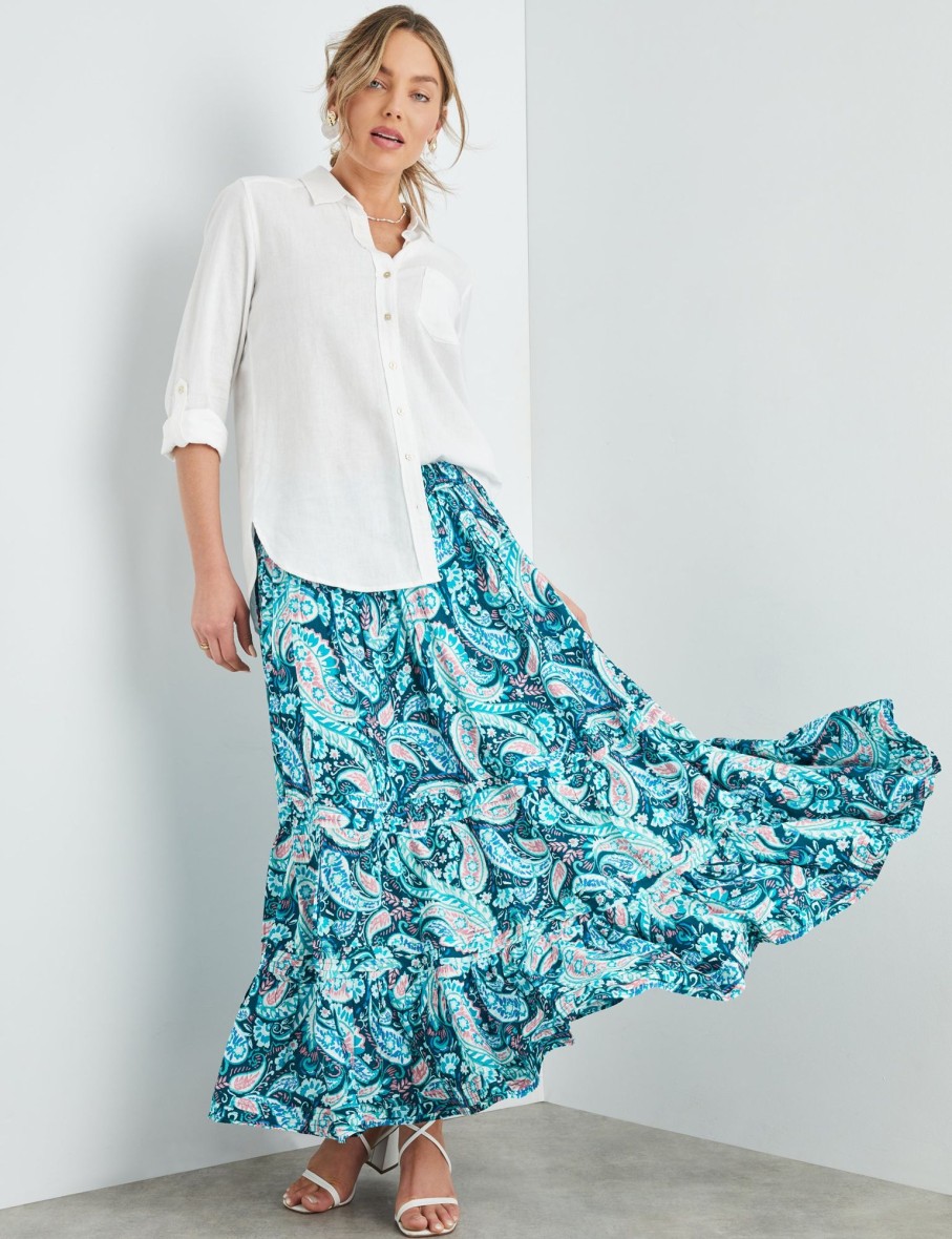 Dresses Rockmans | Rockmans Elastic Waist Tiered Maxi Skirt