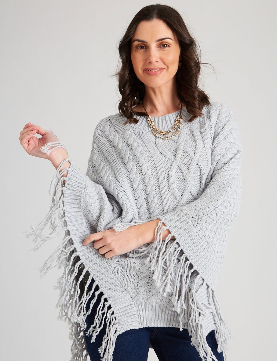 Knitwear WLane | W.Lane Fringe Trim Cable Poncho