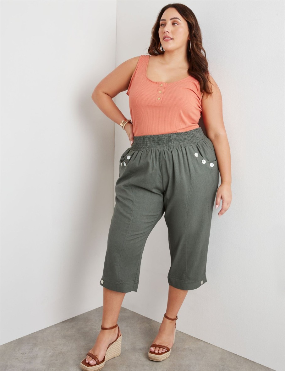 Bottoms Beme | Beme Crop Linen Button Detail Pants