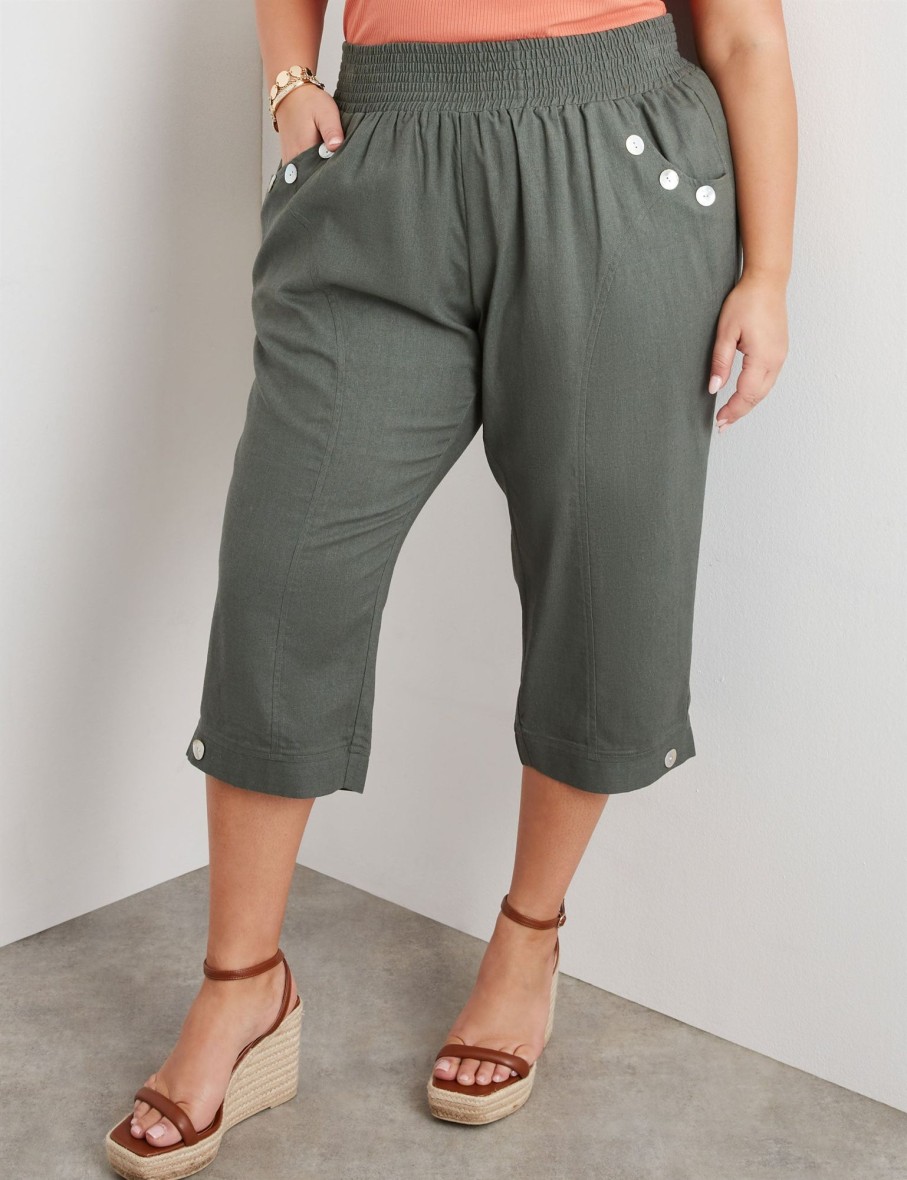 Bottoms Beme | Beme Crop Linen Button Detail Pants