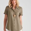 Tops NoniB | Noni B Short Sleeve Plain Linen Shirt