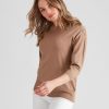 Knitwear Rockmans | Rockmans 3/4 Sleeve Boat Neck Button Detail Knitwear