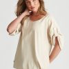 Tops Rockmans | Rockmans Short Sleeve Linen Tab Detail Top