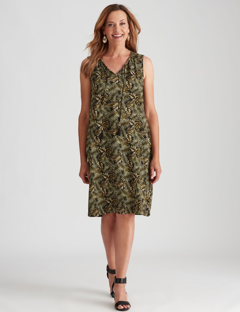 Dresses Millers | Millers Printed Rayon With Tassle Trim Midi Dress