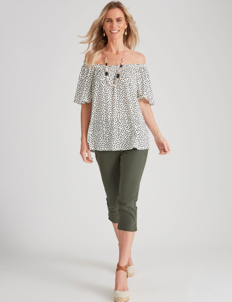 Tops Millers | Millers Short Sleeve Textured Printed Peasant Top