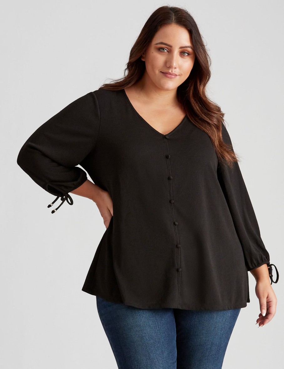 Tops Beme | Beme Textured Long Tie Sleeve Top