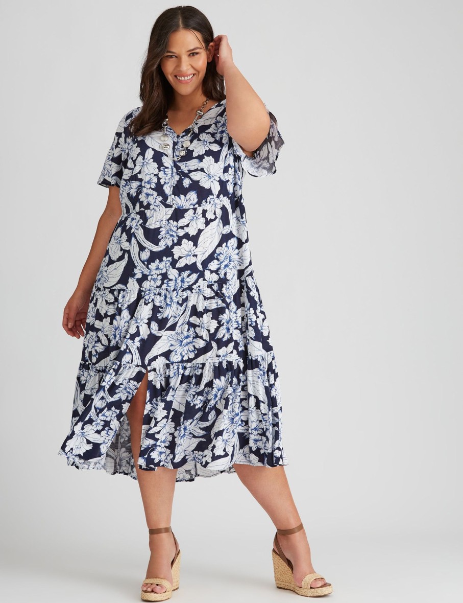 Dresses Autograph | Autograph Woven Flutter Sleeve Tiered Dress