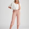 Bottoms Rockmans | Rockmans Crop Linen Print Zipped Pants