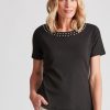 Tops NoniB | Noni B Round Neck Jewelled Rib Top