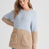 Knitwear Rockmans | Rockmans Long Sleeve Colourblock Pocket Knitwear Tunic