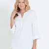 Tops NoniB | Noni B 3/4 Sleeve Lace Trim Linen Top