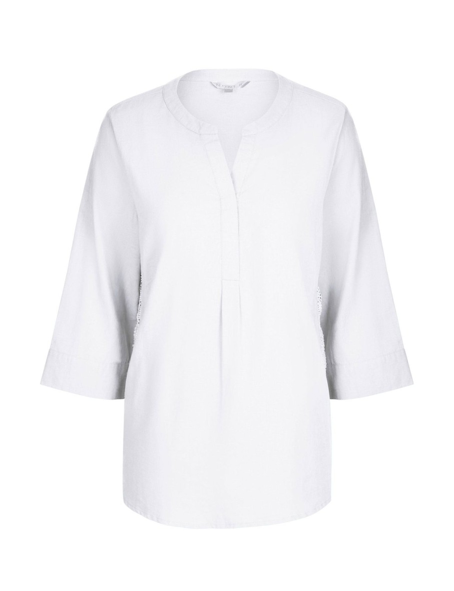 Tops NoniB | Noni B 3/4 Sleeve Lace Trim Linen Top