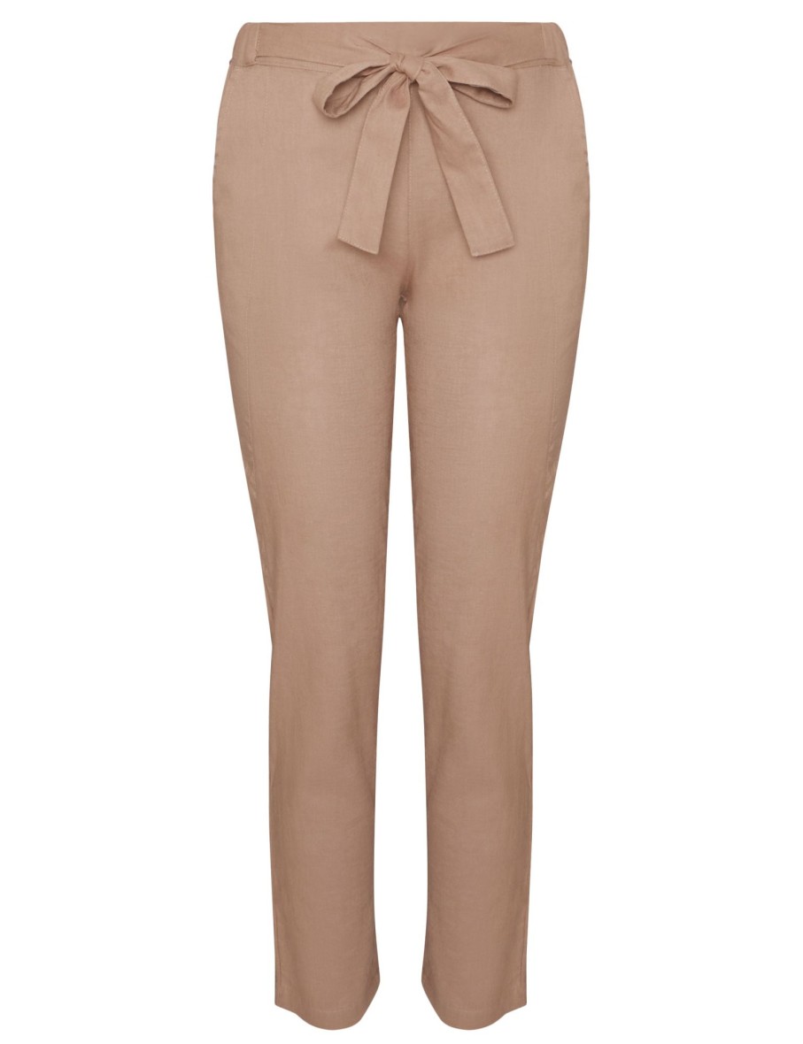 Bottoms Katies | Katies Ankle Tie Front Seamed Linen Pant