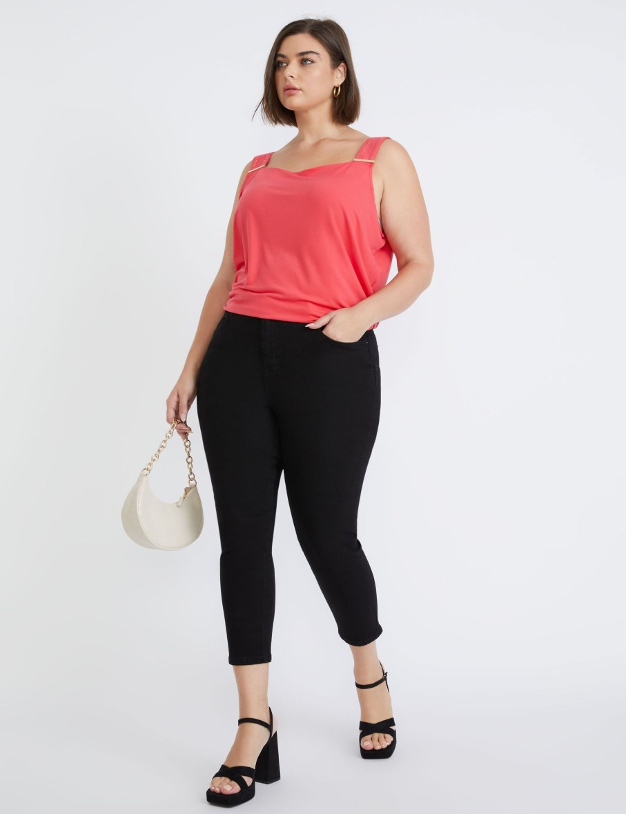 Tops Beme | Beme Short Sleeve Knitwear Cold Shoulder Top