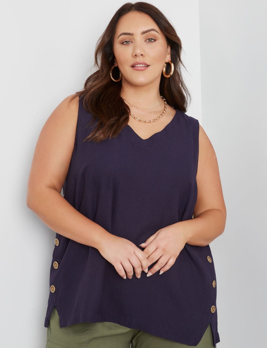 Tops Beme | Beme Sleeveless Woven Side Button Top