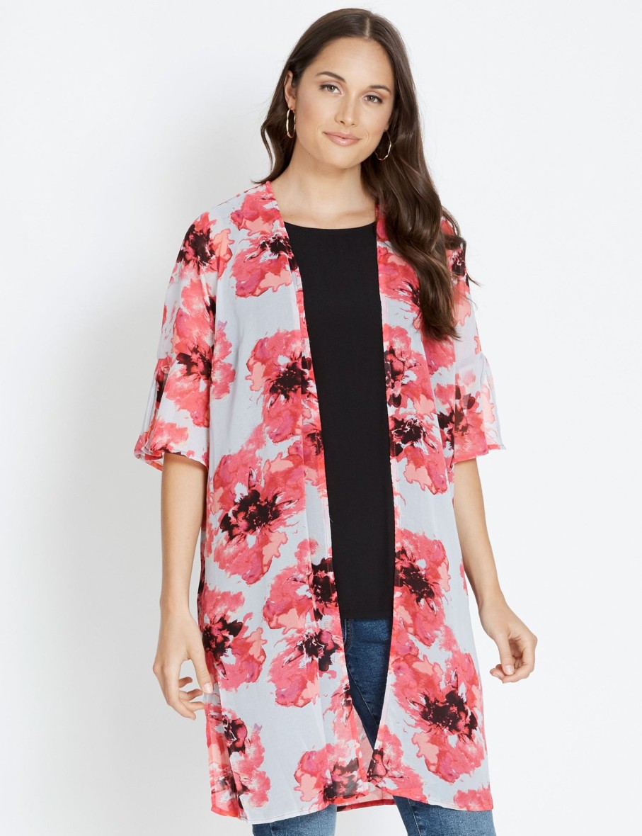 Outerwear Katies | Katies Neck Panel Kimono