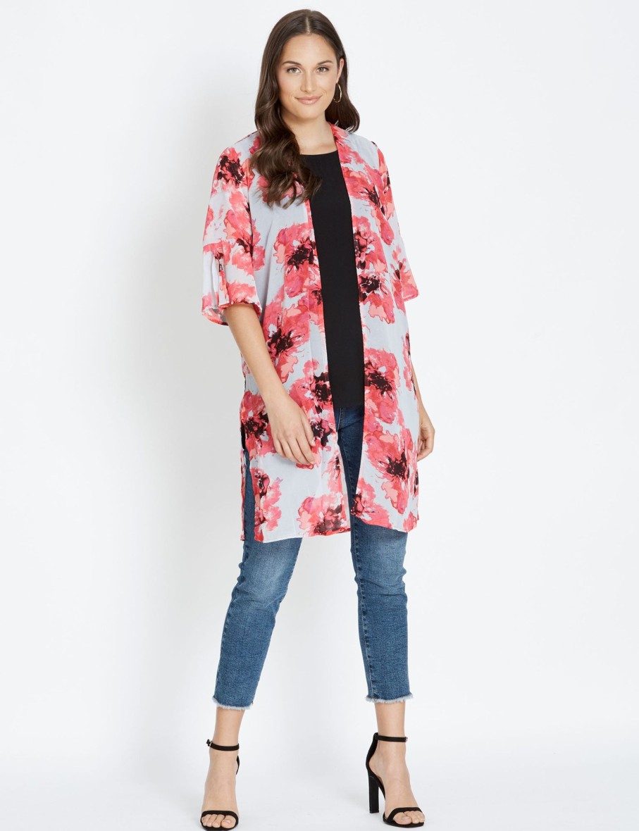 Outerwear Katies | Katies Neck Panel Kimono