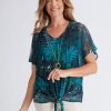 Tops Millers | Millers Mesh Overlay Top With Tie Front And Necklace