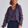 Tops NoniB | Noni B Frill Trim Lurex Printed Top