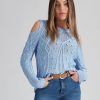 Knitwear Rockmans | Rockmans Cold Shoulder Bobble Knitwear Top