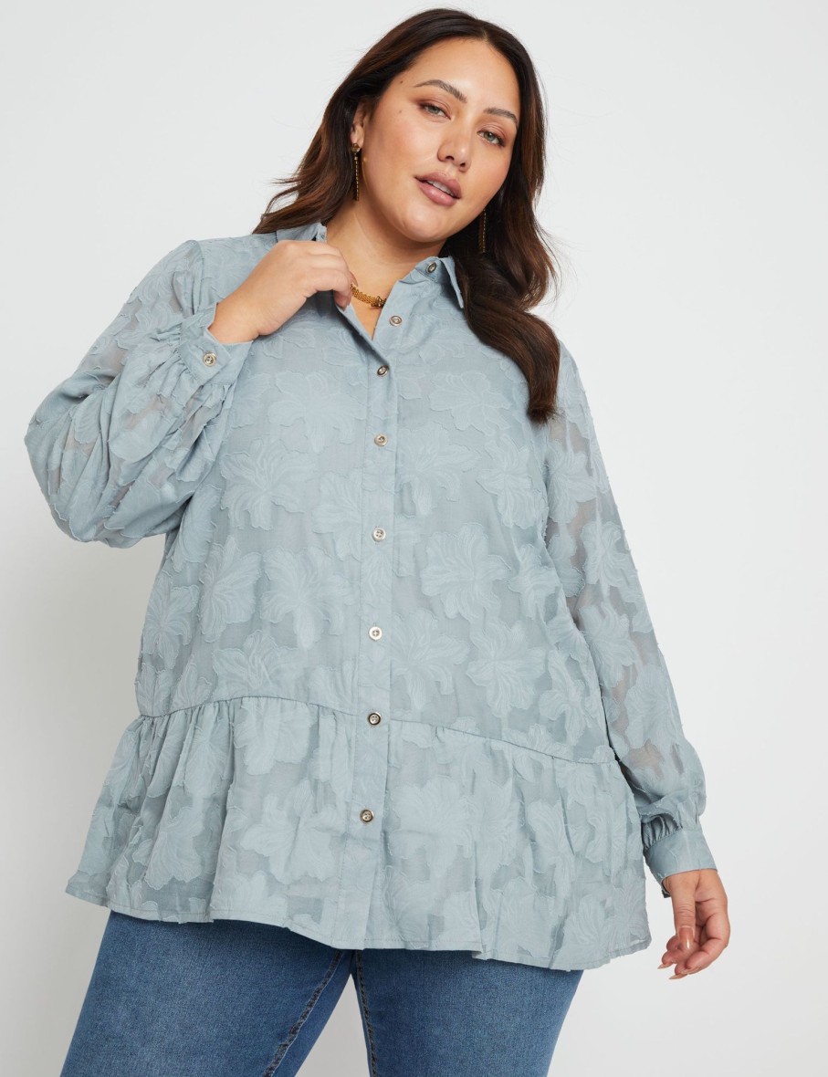 Tops Beme | Beme Long Sleeve Burnout Frill Top