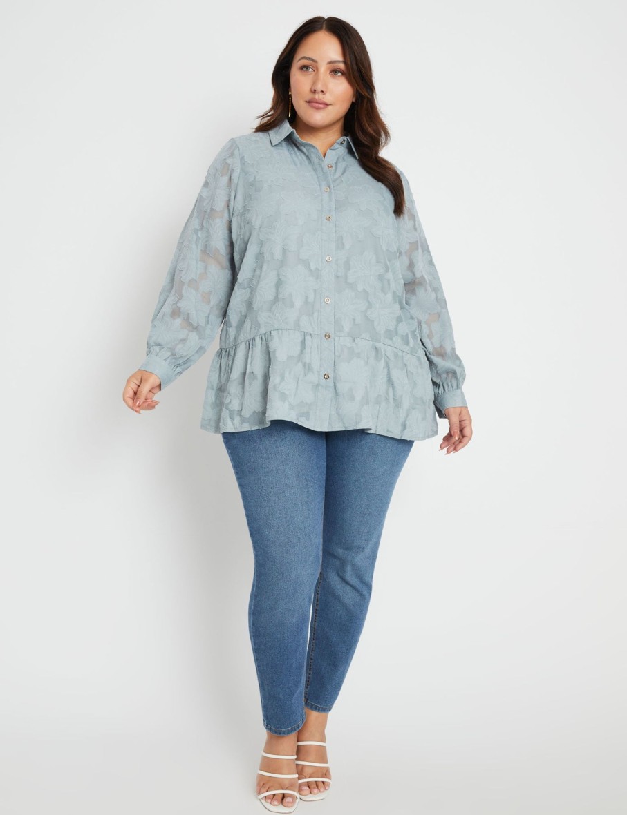 Tops Beme | Beme Long Sleeve Burnout Frill Top