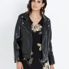 Outerwear LizJordan | Liz Jordan Zip Up Pleather Biker Coat