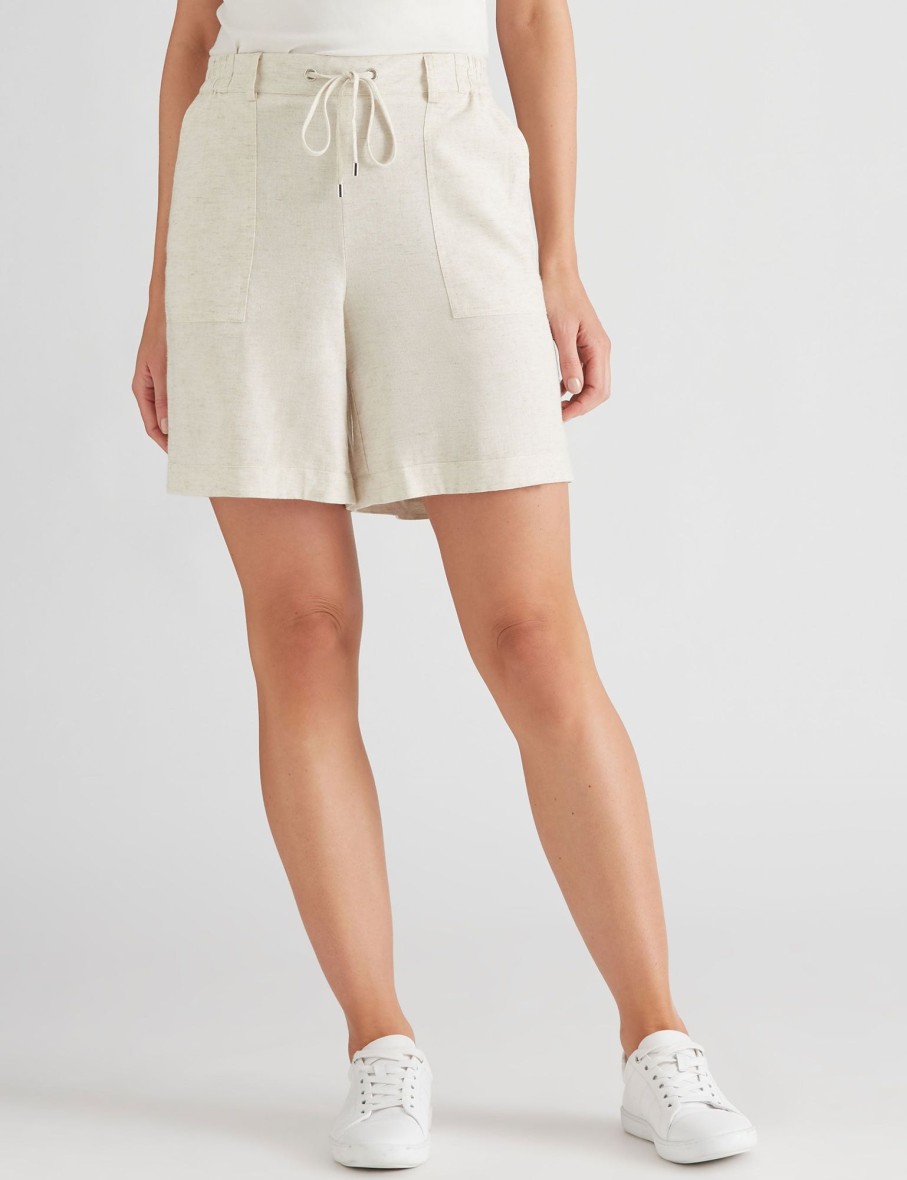 Bottoms Katies | Katies Linen Blend Tie Front Shorts