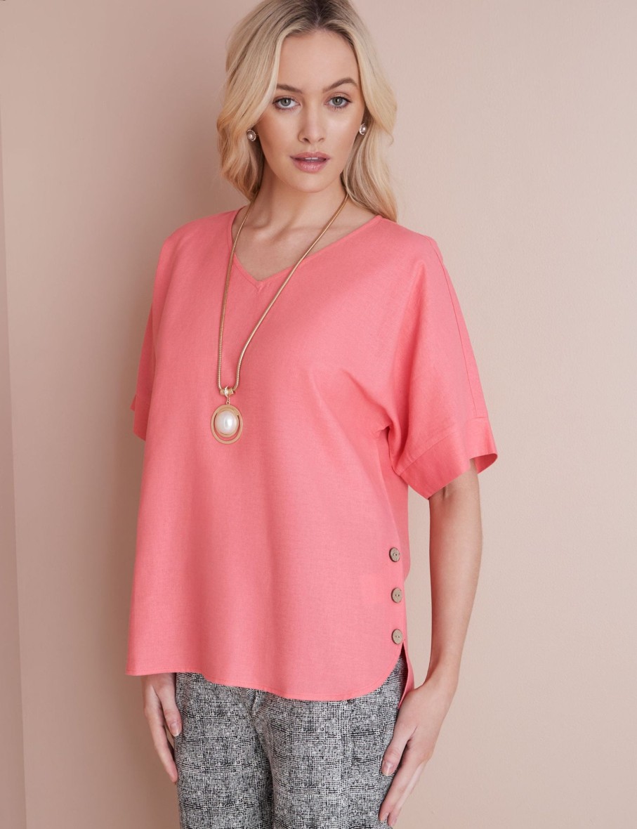 Tops NoniB | V-Neck Linen Button Detail Top