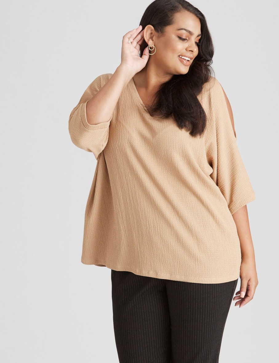 Tops Beme | Beme Texture Knitwear Elbow Sleeve Top