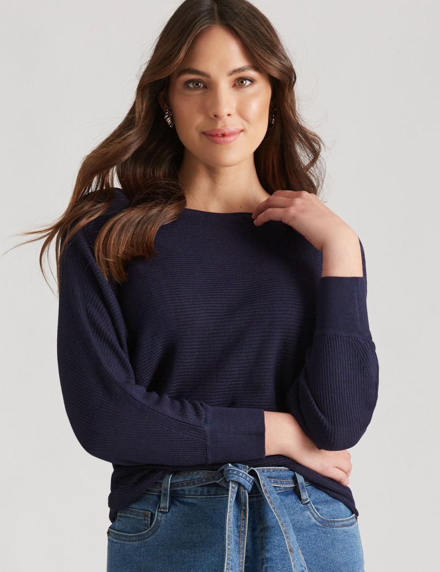 Knitwear Katies | Katies Cotton Blend 3/4 Sleeve Fine Rib Jumper