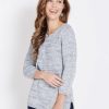 Knitwear Rockmans | Rockmans 3/4 Sleeve Boatneck Multi Twist Zipped Front Knitwear Top