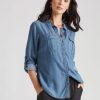 Tops Katies | Katies Denim Look Pocket Front Shirt