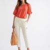 Bottoms Katies | Katies Linen Ankle Pocket Trim Pants