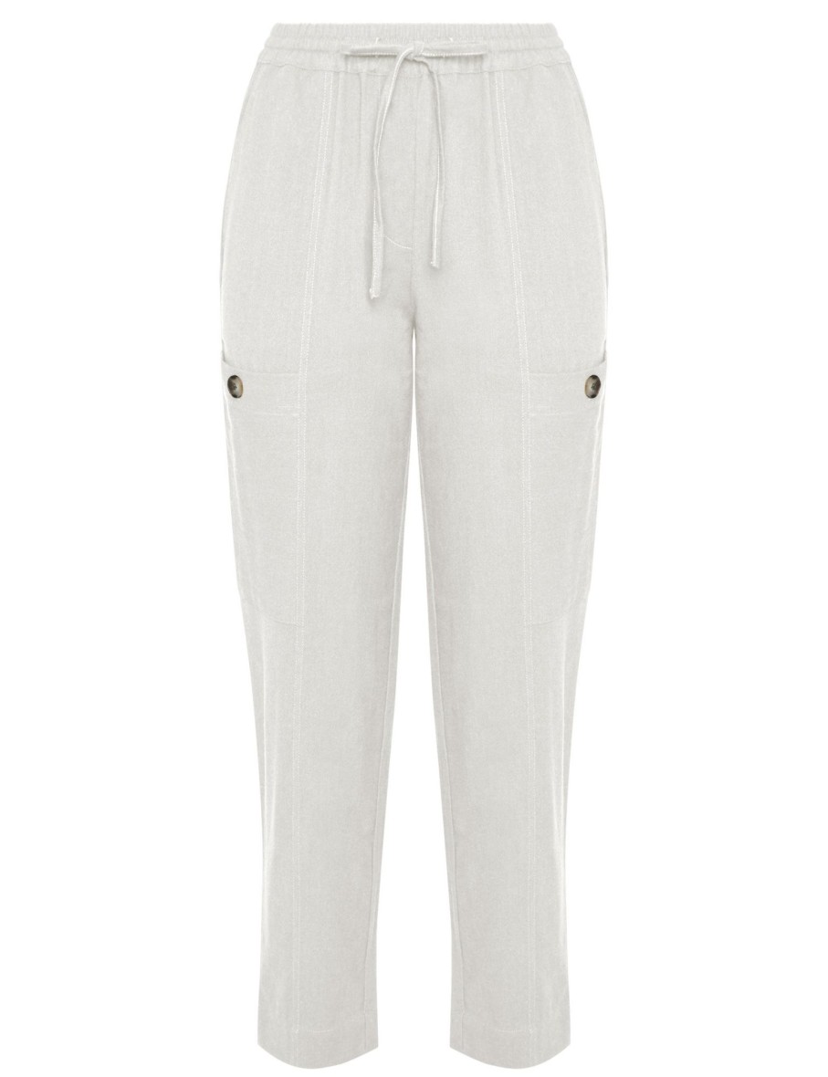 Bottoms Katies | Katies Linen Ankle Pocket Trim Pants