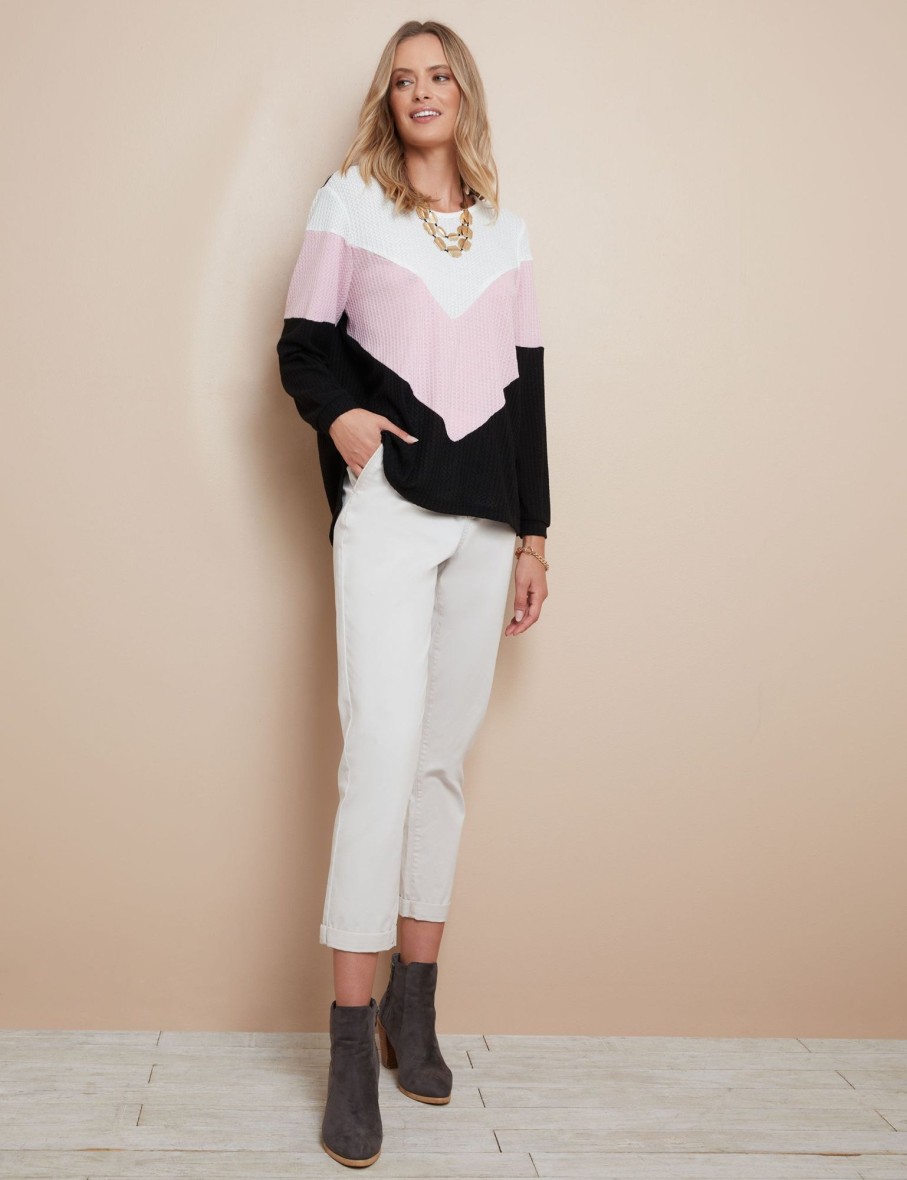 Tops WLane | W.Lane Chevron Colourblock Waffle Knitwear Top